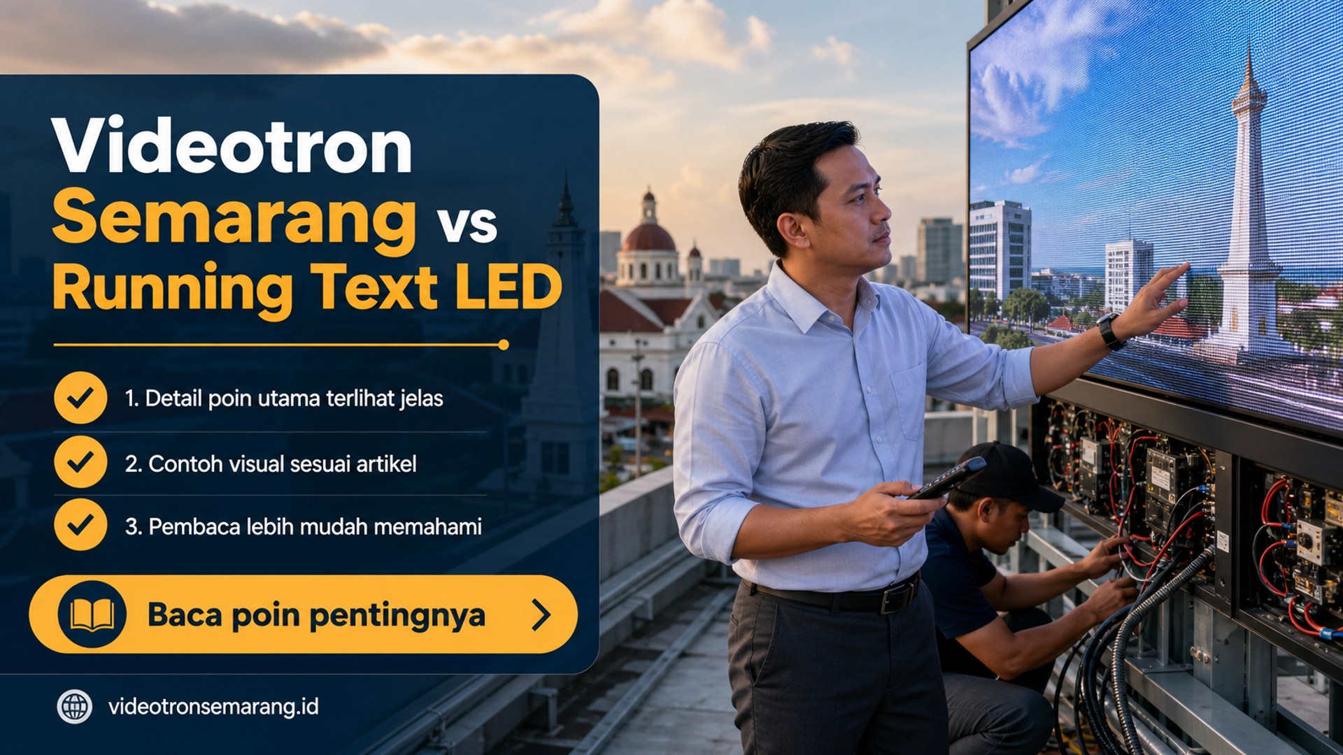 Ilustrasi sewa videotron Semarang - Videotron Semarang vs Running Text LED