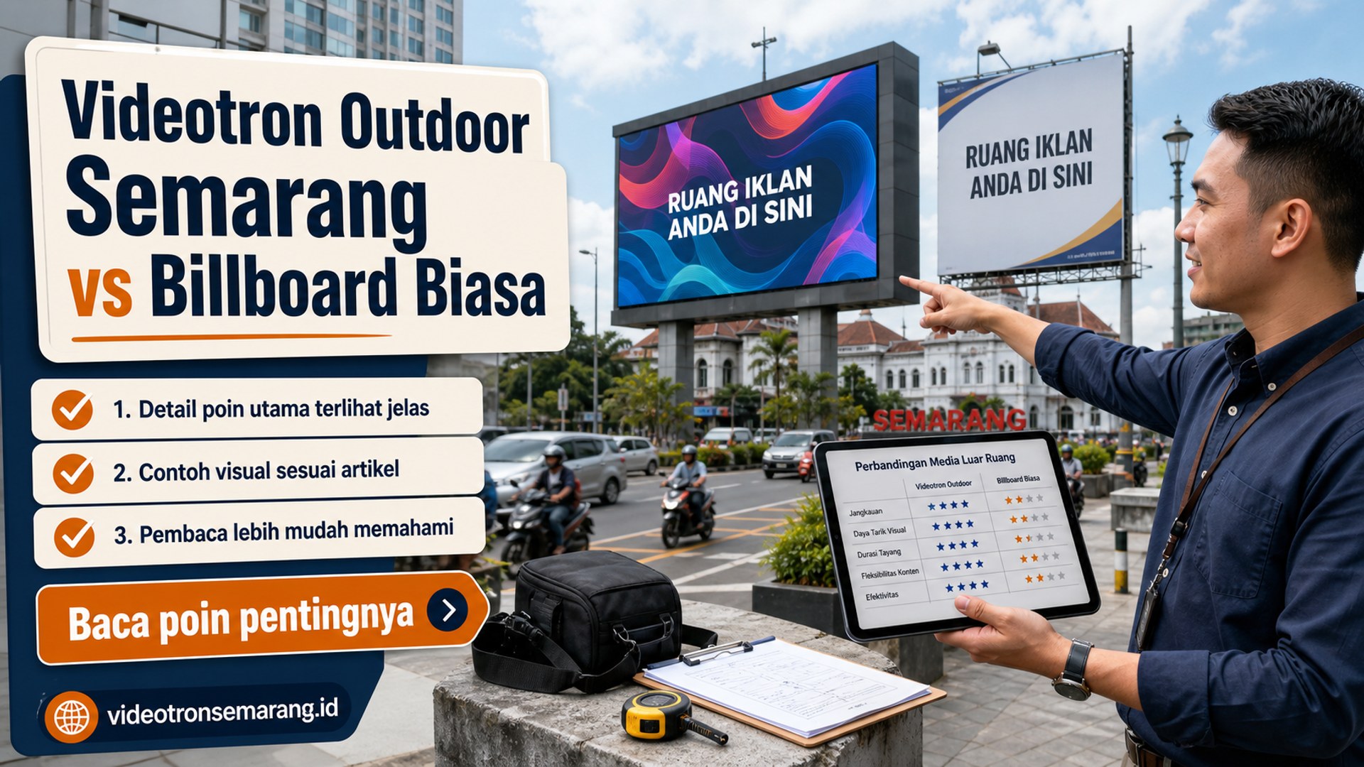 Ilustrasi sewa videotron Semarang - Videotron Outdoor Semarang vs Billboard Biasa
