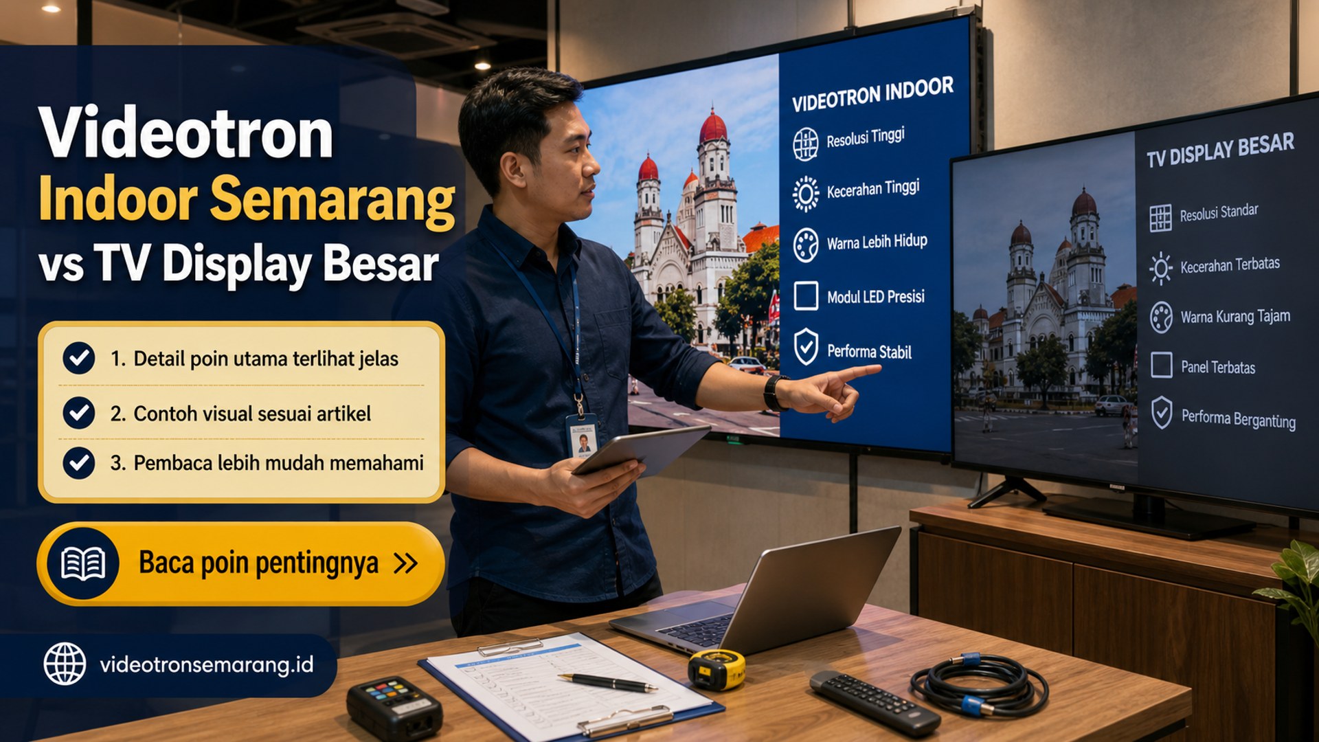 Ilustrasi sewa videotron Semarang - Videotron Indoor Semarang vs TV Display Besar