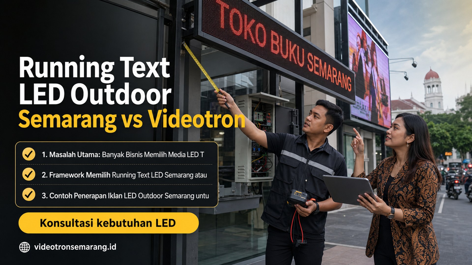 sewa videotron Semarang - Running Text LED Outdoor Semarang vs Videotron