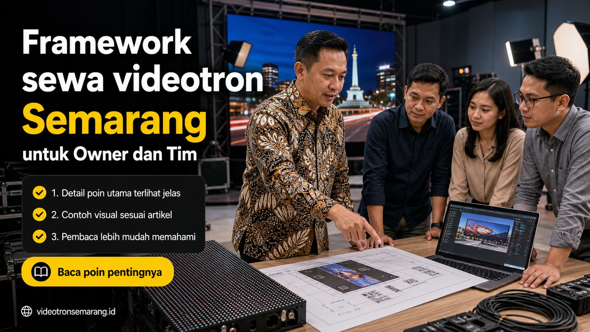 Ilustrasi Framework sewa videotron Semarang untuk Owner dan Tim