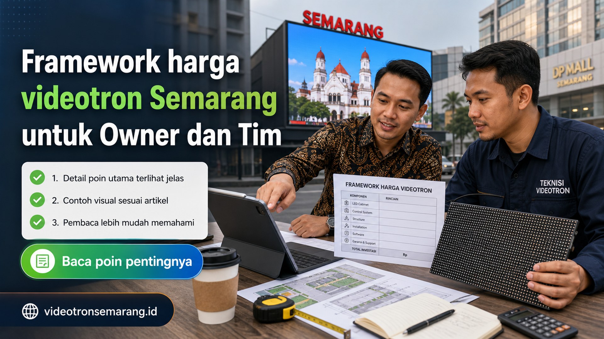 Ilustrasi sewa videotron Semarang - Framework harga videotron Semarang untuk Owner dan Tim