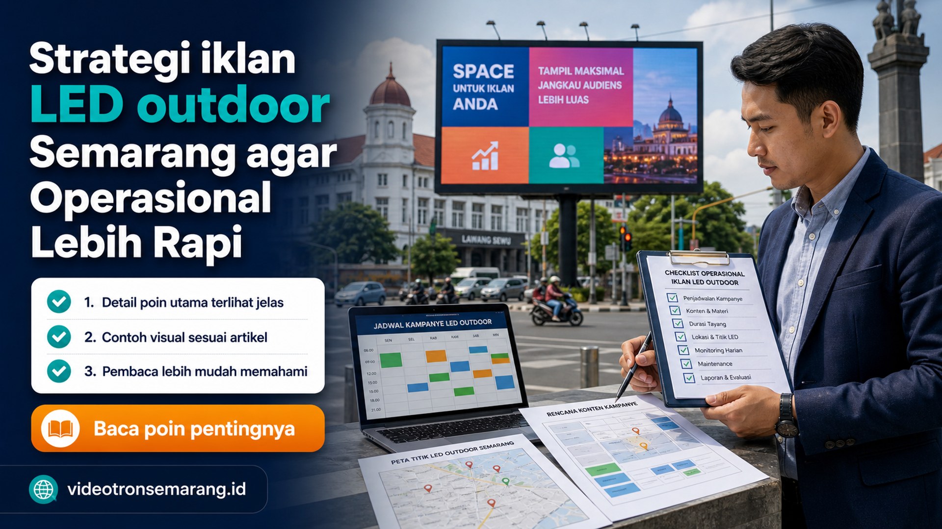 Ilustrasi sewa videotron Semarang - Strategi iklan LED outdoor Semarang agar Operasional Lebih Rapi
