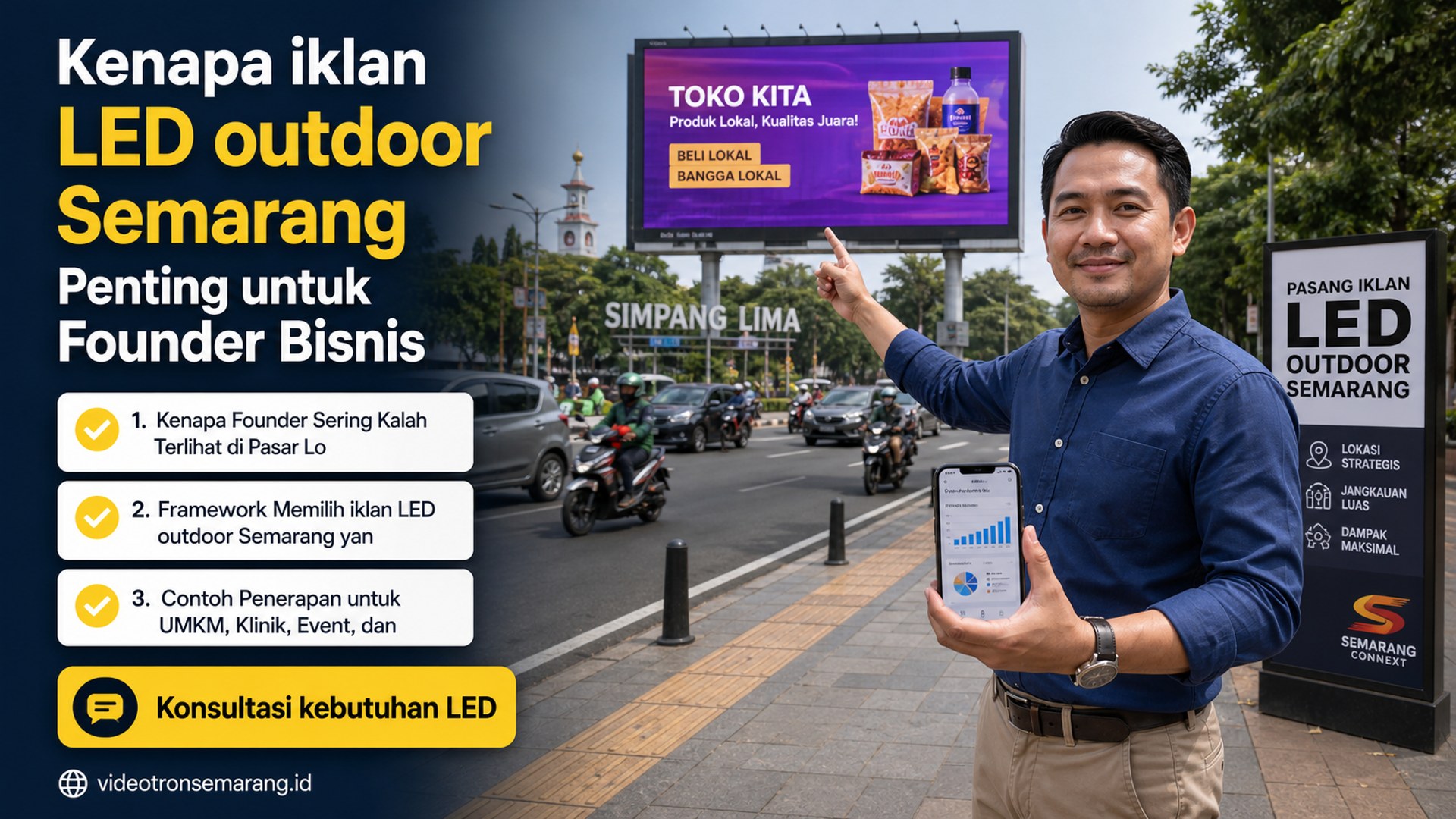 sewa videotron Semarang - Kenapa iklan LED outdoor Semarang Penting untuk Founder Bisnis