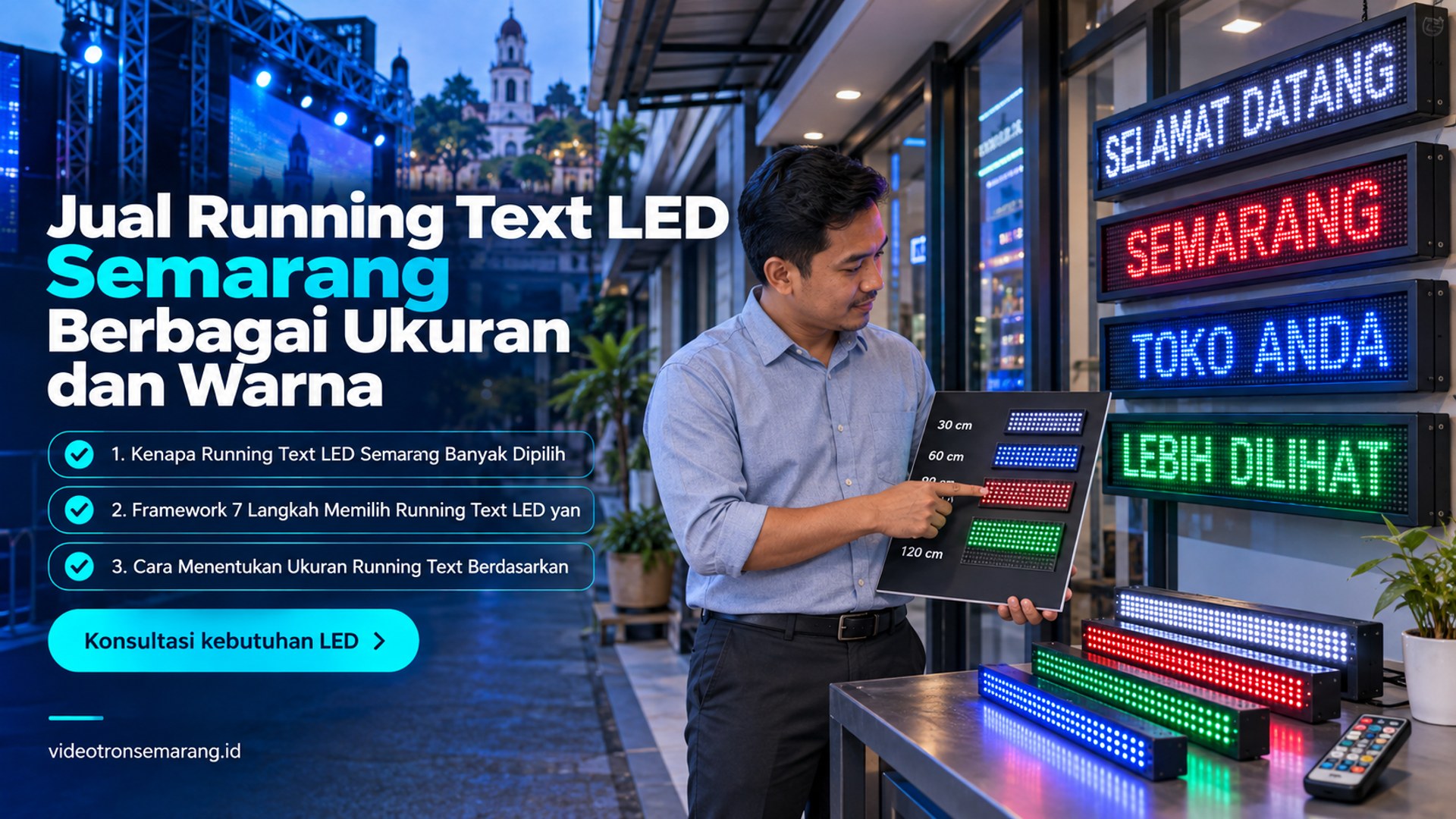 sewa videotron Semarang - Jual Running Text LED Semarang Berbagai Ukuran dan Warna